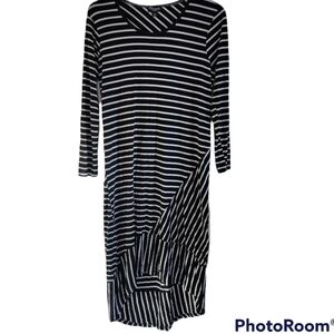 Threadz asymmetrical maxi dress black and white stripes medium